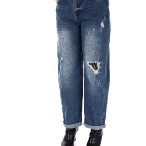 JEANS CON STRAPPI MISS LOVE DA DONNA DENIM SLAVATO BLU