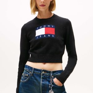 PULLOVER CROP CON PAILLETTES TOMMY JEANS DA DONNA NERO